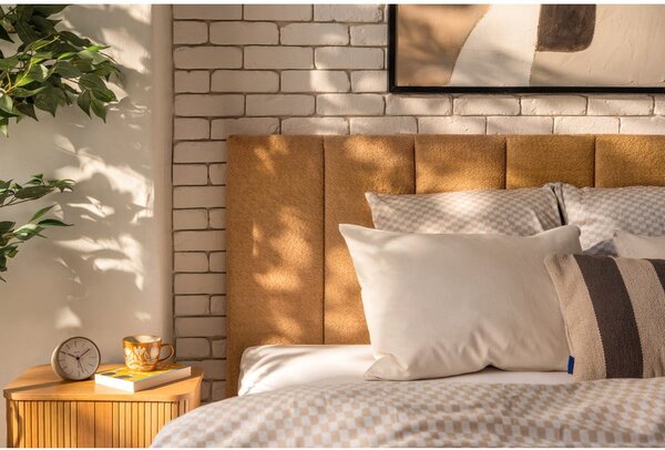 Čalúnená dvojlôžková posteľ s úložným priestorom s roštom 160x200 cm v horčicovej farbe Thessa Bold Line – Selection
