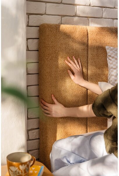 Čalúnená dvojlôžková posteľ s úložným priestorom s roštom 160x200 cm v horčicovej farbe Thessa Bold Line – Selection