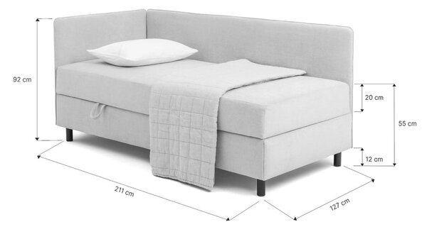 Modrá čalúnená jednolôžková posteľ s úložným priestorom s matracom 90x200 cm Avela – Selection
