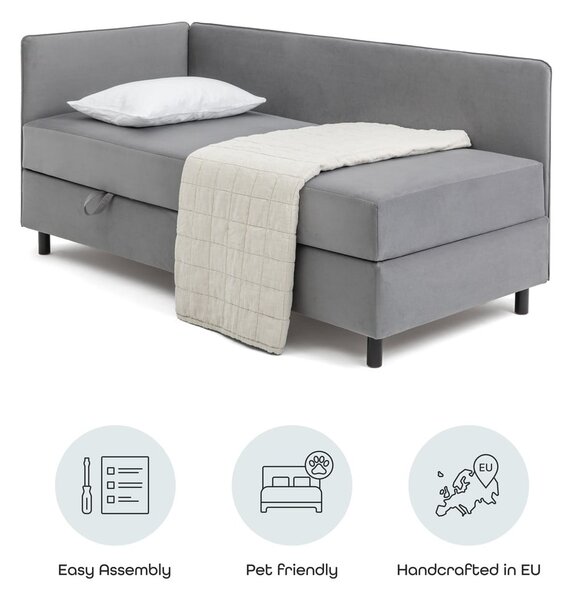 Sivá čalúnená jednolôžková posteľ s úložným priestorom s matracom 90x200 cm Avela – Selection