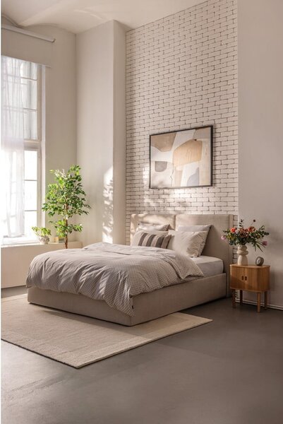 Béžová čalúnená dvojlôžková posteľ s úložným priestorom s roštom 160x200 cm Thessa Bold – Selection