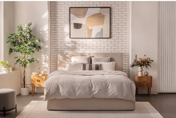 Béžová čalúnená dvojlôžková posteľ s úložným priestorom s roštom 160x200 cm Thessa Bold – Selection