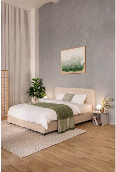 Béžová čalúnená dvojlôžková posteľ s úložným priestorom s roštom 160x200 cm Myra Slim Line – Selection