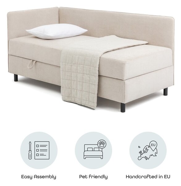 Béžová čalúnená jednolôžková posteľ s úložným priestorom s matracom 90x200 cm Avela – Selection