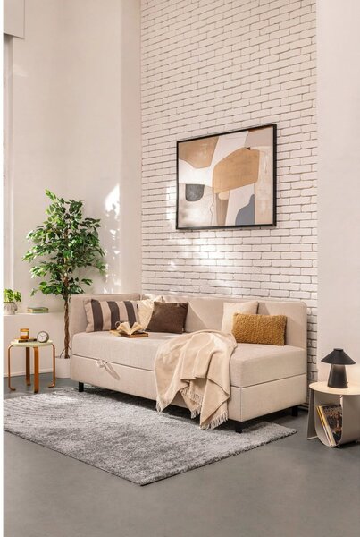 Béžová čalúnená jednolôžková posteľ s úložným priestorom s matracom 90x200 cm Avela – Selection
