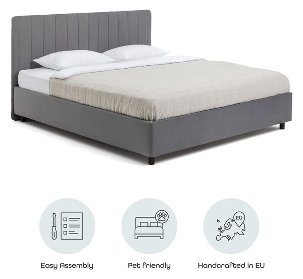 Sivá čalúnená dvojlôžková posteľ s úložným priestorom s roštom 160x200 cm Myra Slim Line – Selection