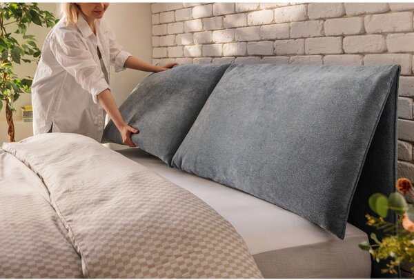 Modrá čalúnená dvojlôžková posteľ s úložným priestorom s roštom 160x200 cm Myra Pillow – Selection
