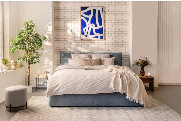 Modrá čalúnená dvojlôžková posteľ s úložným priestorom s roštom 160x200 cm Thessa Pillow – Selection