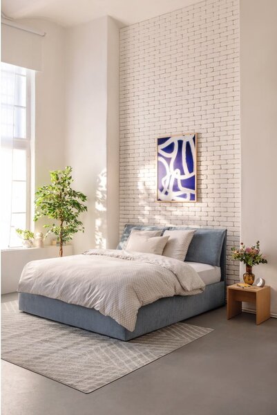 Modrá čalúnená dvojlôžková posteľ s úložným priestorom s roštom 160x200 cm Myra Pillow – Selection