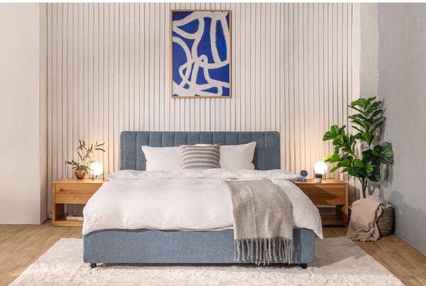 Modrá čalúnená dvojlôžková posteľ s úložným priestorom s roštom 180x200 cm Myra Slim Line – Selection