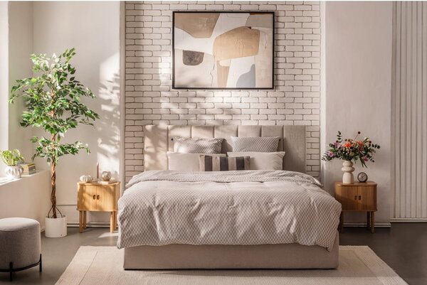 Béžová čalúnená dvojlôžková posteľ s úložným priestorom s roštom 160x200 cm Thessa Bold Line – Selection