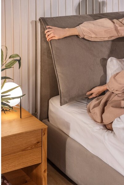 Čalúnená dvojlôžková posteľ taupe s úložným priestorom s roštom 160x200 cm Thessa Pillow – Selection