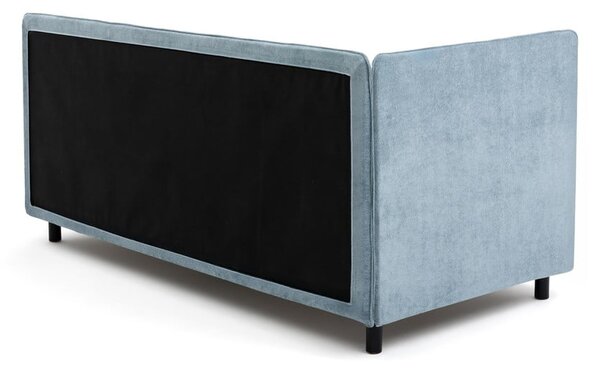 Modrá čalúnená jednolôžková posteľ s úložným priestorom s matracom 90x200 cm Avela – Selection