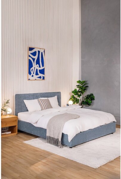 Modrá čalúnená dvojlôžková posteľ s úložným priestorom s roštom 180x200 cm Myra Slim Line – Selection