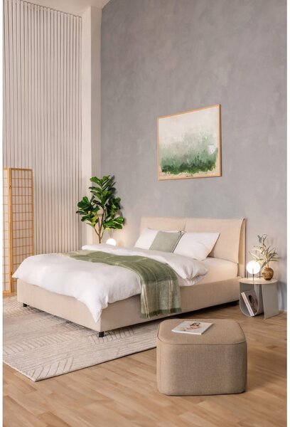 Béžová čalúnená dvojlôžková posteľ s úložným priestorom s roštom 160x200 cm Myra Pillow – Selection
