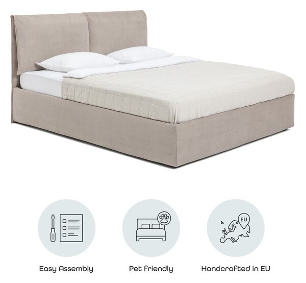 Čalúnená dvojlôžková posteľ taupe s úložným priestorom s roštom 160x200 cm Thessa Pillow – Selection