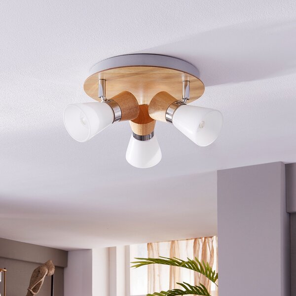 Stropné Lampa Lindby, Vivica, stmievateľné, Drevo, Obývacia izba, Drevo, Škandinávsky
