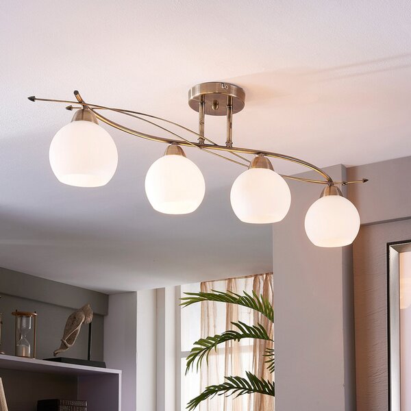 Stropné Lampa Lindby, Leanda, stmievateľné, Bronzová / Stará Mosadz, Obývacia izba, Sklo, Moderný
