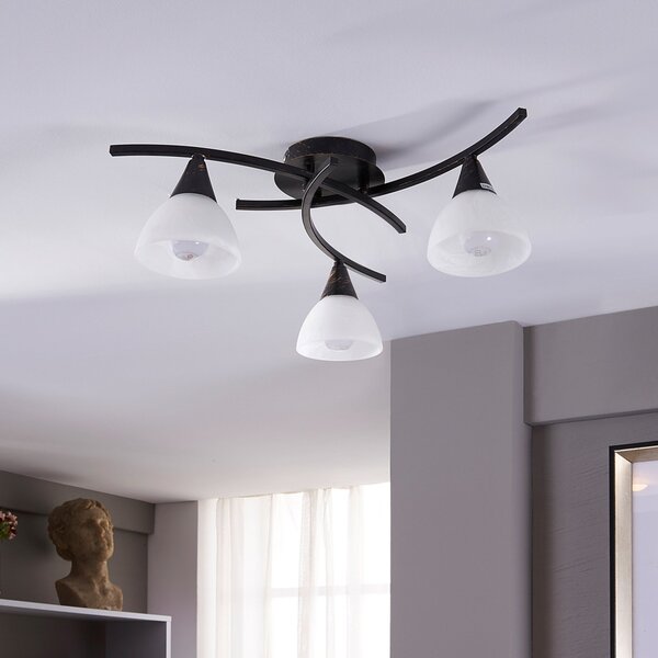 Stropné Lampa Lindby, Della, stmievateľné, Čierna, Obývacia izba, Sklo, Rustikálny