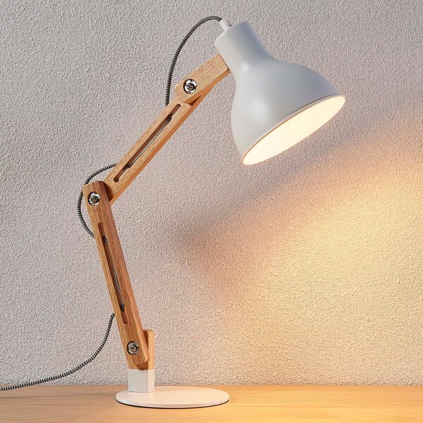 Stolové Lampa Lindby, Shivanja, Drevo, Pracovňa, Drevo, Moderný