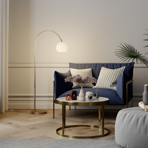 Stojacie Lampa Lindby, Cynthia, Zlatá / Mosadz, Obývacia izba, Sklo, Moderný