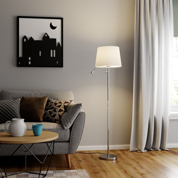 Stojacie Lampa Lindby, Benjiro, Biela, Obývacia izba, Tkanina / Textil, Moderný