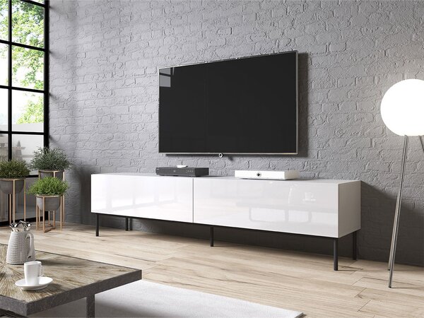 Mirjan24 TV skrinka Koda 200 s kovovým rámom, Farby: biely / biely lesk + čierny 5903211164835