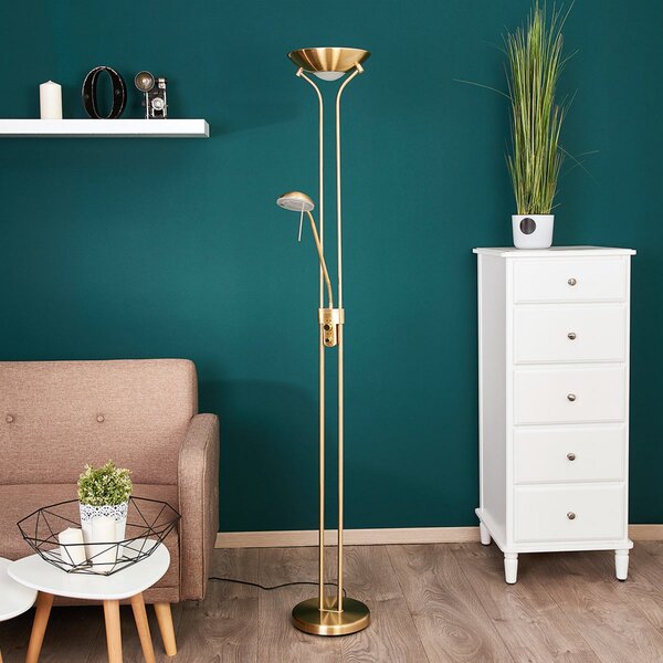 Stojacie Lampa Lindby, Josefin, stmievateľné, Zlatá / Mosadz, Obývacia izba, Kov, Moderný
