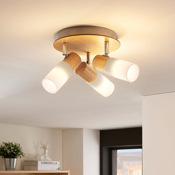 Stropné Lampa Lindby, Christoph, stmievateľné, Drevo, Obývacia izba, Drevo, Rustikálny