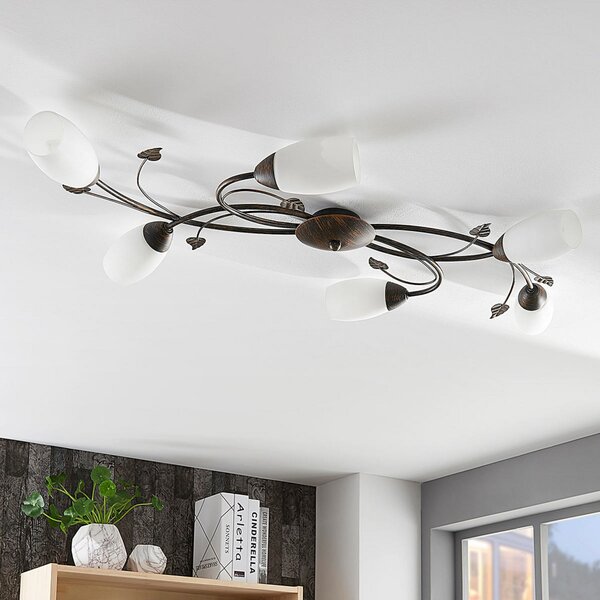 Stropné Lampa Lindby, Stefania, stmievateľné, Hnedá / Hrdzavá, Obývacia izba, Sklo, Starožitný