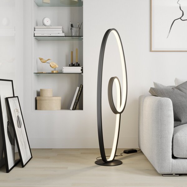 Stojacie Lampa Lucande, Bronwyn, stmievateľné, Čierna, Obývacia izba, Kov, Moderný