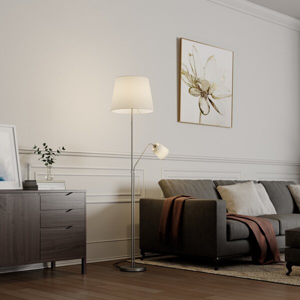 Stojacie Lampa Lindby, Nantwin, Biela, Obývacia izba, Tkanina / Textil, Moderný