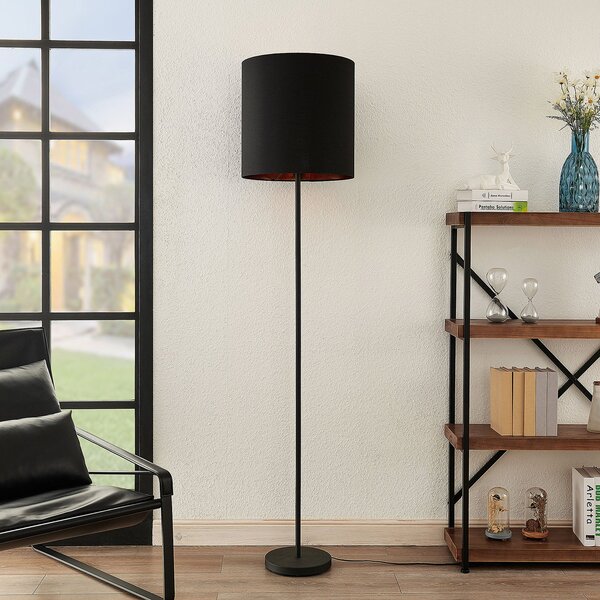 Stojacie Lampa Lindby, Nymar, Čierna, Obývacia izba, Tkanina / Textil, Moderný