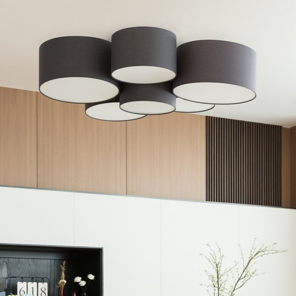 Stropné Lampa Lindby, Maureka, stmievateľné, Čierna, Obývacia izba, Tkanina / Textil, Moderný