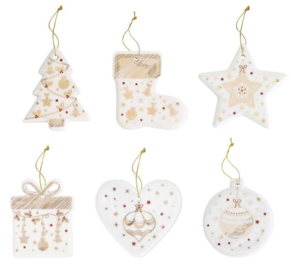 FEDORA Home Vianočné porcelánové ozdoby na stromček Xmas Lights, set 6 ks, rozmer 7 cm