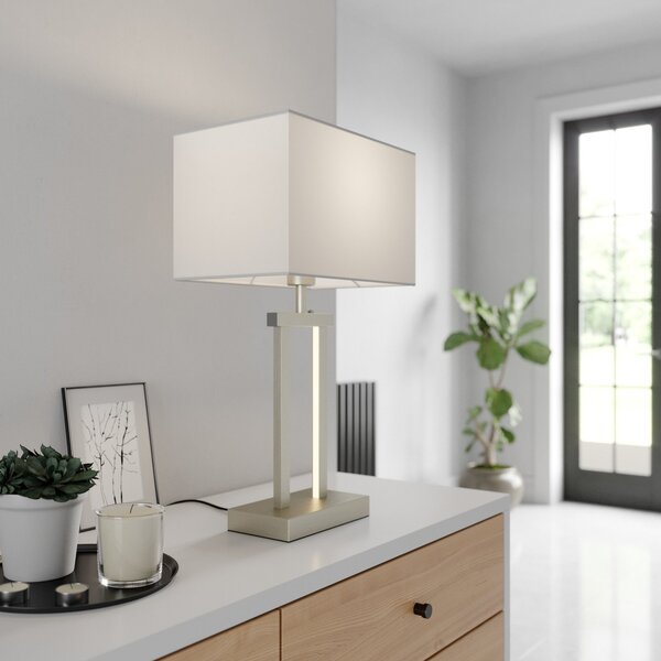 Stolové Lampa Lindby, Sigurd, stmievateľné, Metalická, Obývacia izba, Tkanina / Textil, Moderný