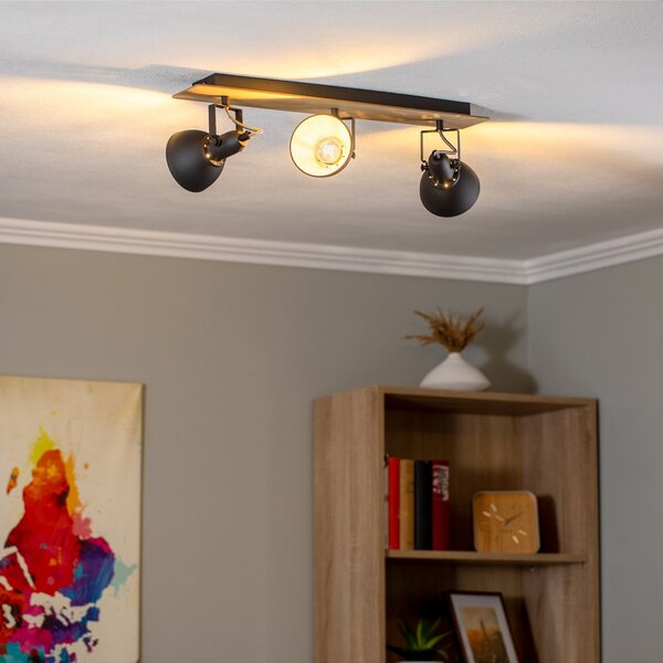 Stropné Lampa Lindby, Aylis, stmievateľné, Čierna, Obývacia izba, Kov, Industriálny