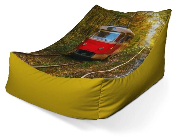 Sablio Sedací vak Lounge Červená električka v lese - 80 x 95 x 50 cm