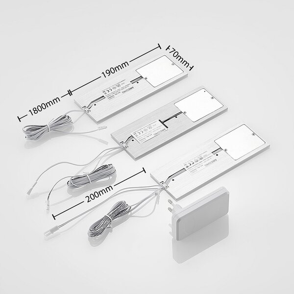 Nortra LED podsvietenie, sada 3 ks, hliníková farba Arcchio, Nortra, stmievateľné, Metalická, Obývacia izba, Kov, Moderný