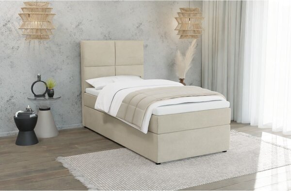 Béžová čalúnená jednolôžková posteľ s úložným priestorom s roštom 90x200 cm Lena – Ropez