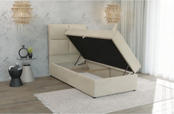 Béžová čalúnená jednolôžková posteľ s úložným priestorom s roštom 90x200 cm Lena – Ropez