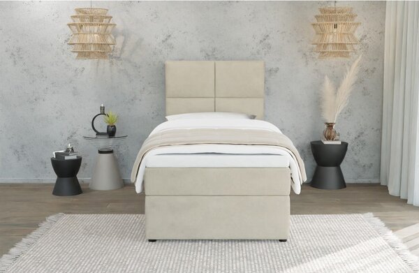 Béžová čalúnená jednolôžková posteľ s úložným priestorom s roštom 90x200 cm Lena – Ropez