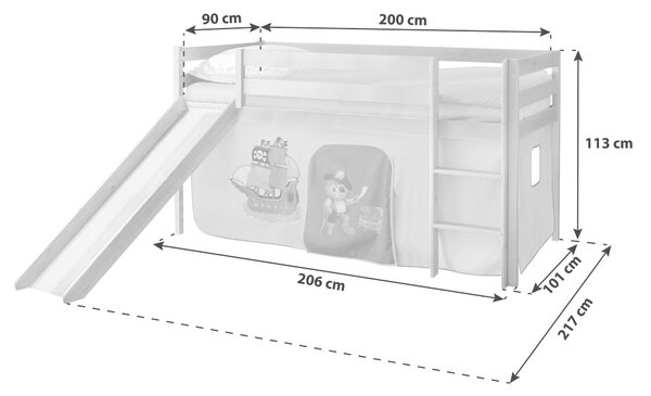 POSTEĽ S PRIESTOROM NA HRU, 90/200 cm modrá, biela MID.YOU - Detské izby, Online Only