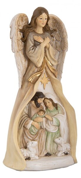 Béžová antik dekorácia anjel so svätou rodinou Angel - 15*12*30 cm - Clayre & Eef