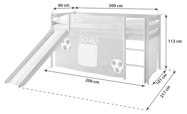 POSTEĽ S PRIESTOROM NA HRU, 90/200 cm biela, tmavozelená MID.YOU - Detské izby, Online Only