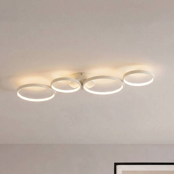 Lindby Stropné LED svetlo Evengeline, béžové, hliník, dĺžka 88 cm, Krémová / jantárovo žltá, Obývacia izba / jedáleň, kov, Moderný, Stropné svetlo