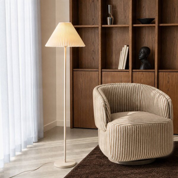 NOLA Stojacia lampa Percy, béžová, výška 155 cm, ľan, Krémová / jantárovo žltá, Obývacia izba / jedáleň, Textil / látka / hodváb, Moderný, Stojaca lampa