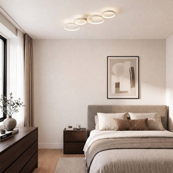 Lindby Stropné LED svetlo Evengeline, béžové, hliník, dĺžka 88 cm, Krémová / jantárovo žltá, Obývacia izba / jedáleň, kov, Moderný, Stropné svetlo