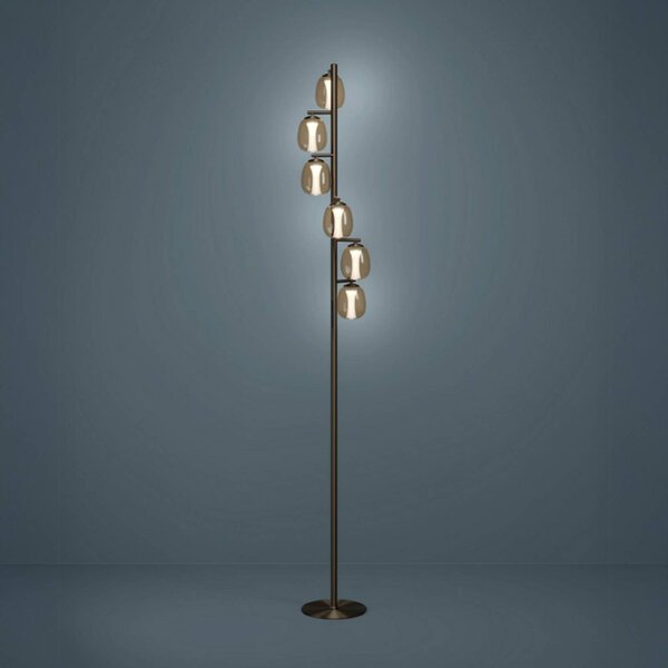Stars of Light LED stojacia lampa FERRO, bronzová/hnedá, 156 cm, 6 ramien, Hnedá / staromosadz, Obývacia izba / jedáleň, Sklo, Stojaca lampa