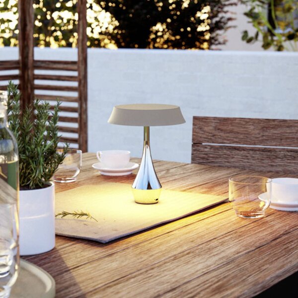 EGLO stolová LED lampa na batériu TURCIO, chróm/béžová, 20 cm, IP44,, Chrómová / strieborná, Obývacia izba / jedáleň, kov, Stojacie svietidlo